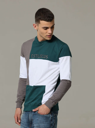 Patterned Crew Neck Teal Sweat Shirt shop online at Estilocus. • Crew neck • Long sleeve • Ribbing around neckline, Cuff & hem • High quality print and fine embroidery Fit : Comfort fit Size : The model is wearing M size Model height : 6 Feet Wash care :