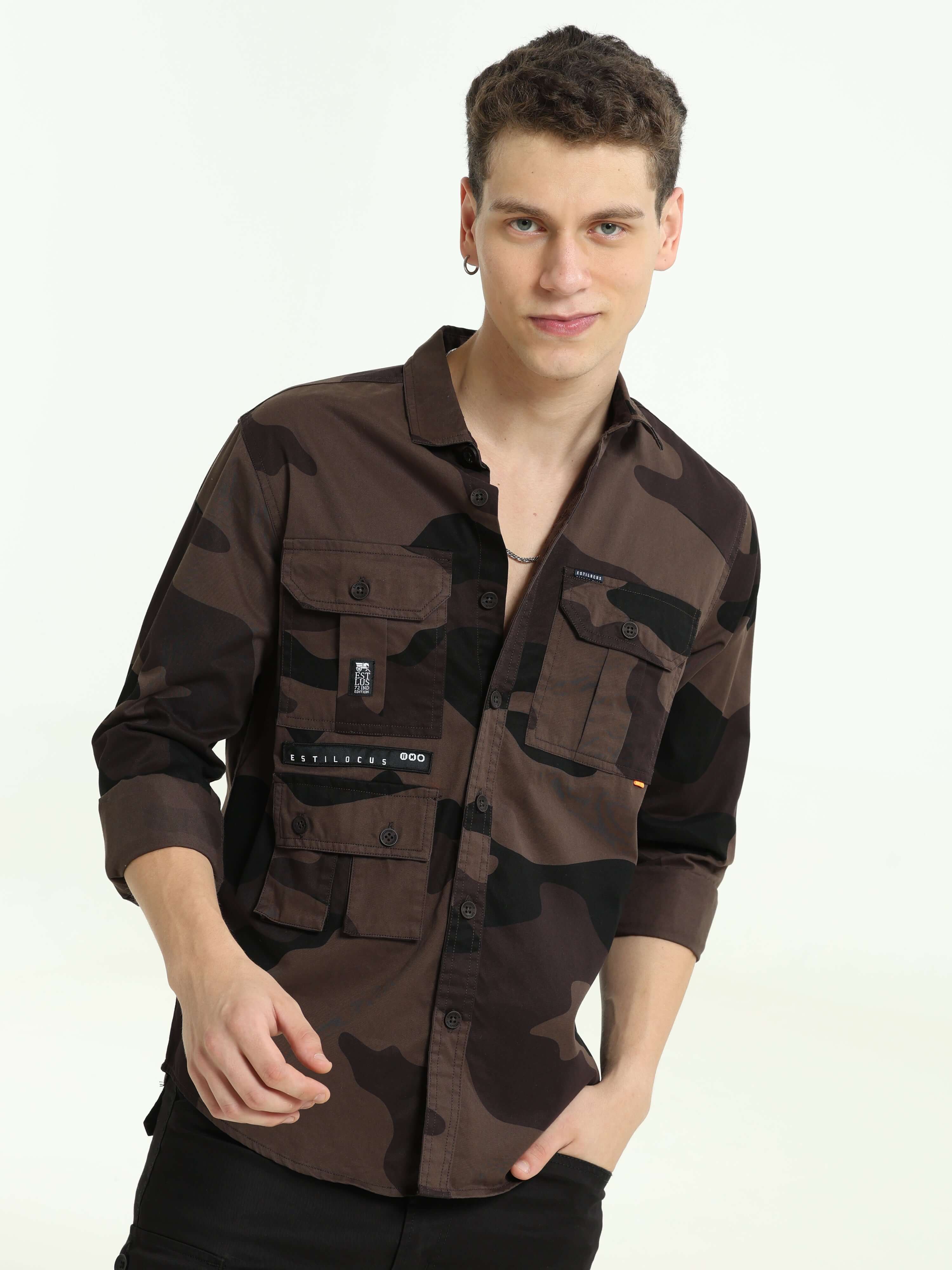 ETLS/72 Camo Cargo brown shirt_ Casual Shirt_ estilocus