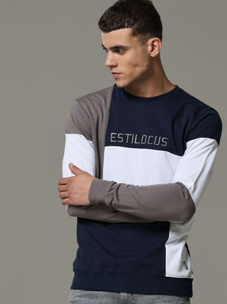 Patterned Crew Neck Blue Sweat Shirt shop online at Estilocus. • Crew neck• Long sleeve• Ribbing around neckline, cuff & hem•Contrasting patch work Fit : Comfort fit Size : The model is wearing M size Model height : 6 Feet Wash care : Cold machine wash