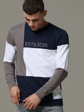 Patterned Crew Neck Blue Sweat Shirt shop online at Estilocus. • Crew neck• Long sleeve• Ribbing around neckline, cuff & hem•Contrasting patch work Fit : Comfort fit Size : The model is wearing M size Model height : 6 Feet Wash care : Cold machine wash