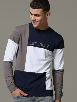 Patterned Crew Neck Blue Sweat Shirt shop online at Estilocus. • Crew neck• Long sleeve• Ribbing around neckline, cuff & hem•Contrasting patch work Fit : Comfort fit Size : The model is wearing M size Model height : 6 Feet Wash care : Cold machine wash