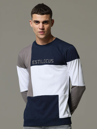 Patterned Crew Neck Blue Sweat Shirt shop online at Estilocus. • Crew neck• Long sleeve• Ribbing around neckline, cuff & hem•Contrasting patch work Fit : Comfort fit Size : The model is wearing M size Model height : 6 Feet Wash care : Cold machine wash