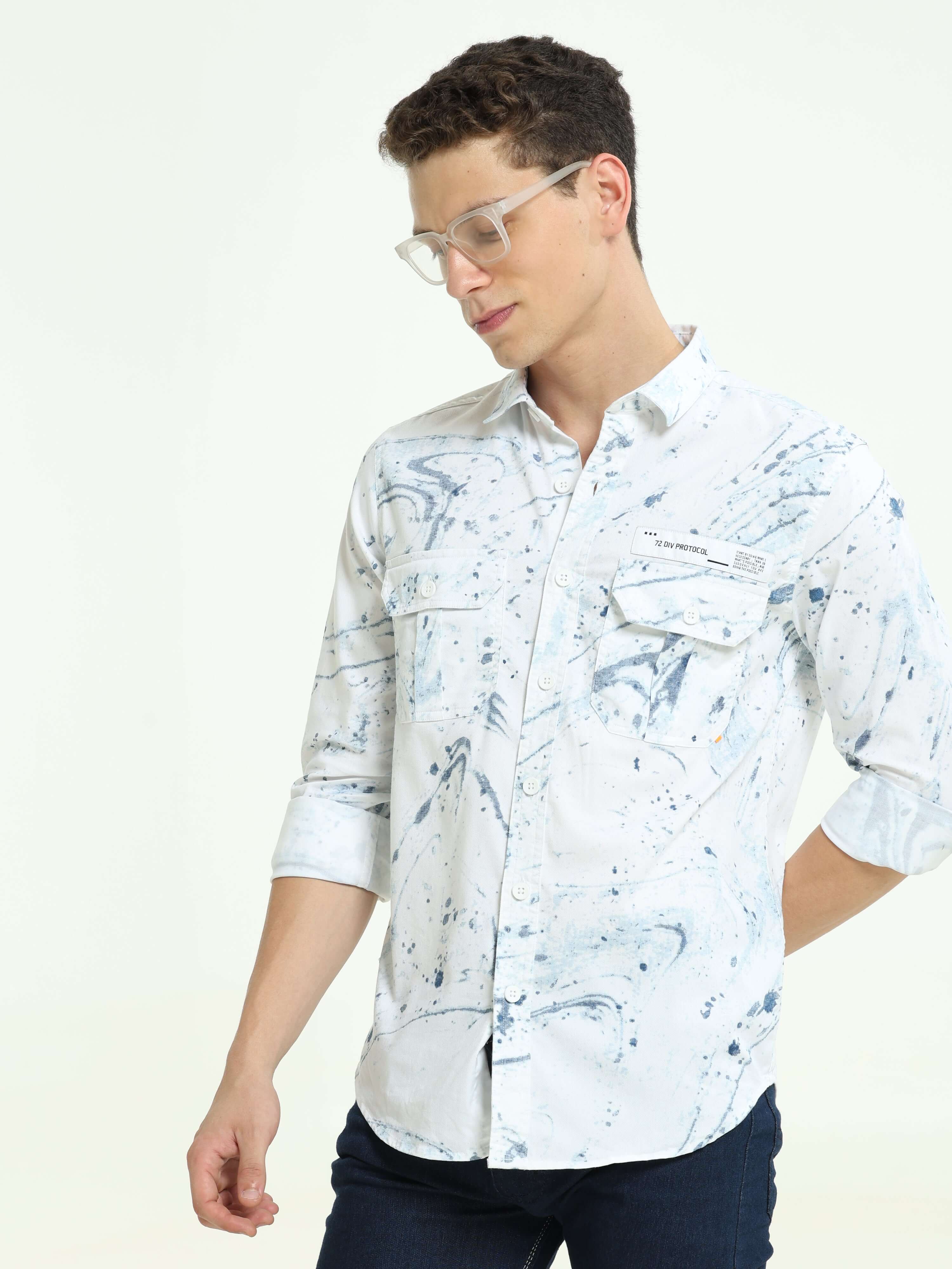 DLAL Indigo color splashed double pocket shirt_ Casual Shirt_ estilocus