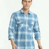 Indigo colored check double pocket shirt_ Casual Shirt_ estilocus