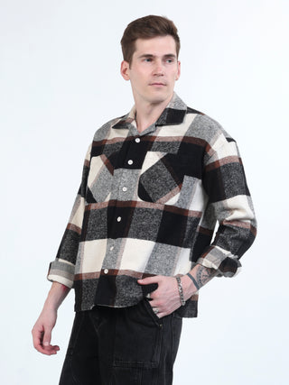 Black & White Brushed-Cotton Checks Shacket