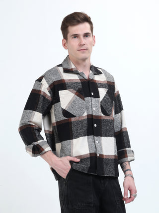 Black & White Brushed-Cotton Checks Shacket