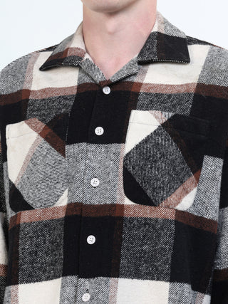 Black & White Brushed-Cotton Checks Shacket