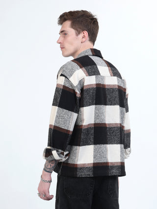 Black & White Brushed-Cotton Checks Shacket