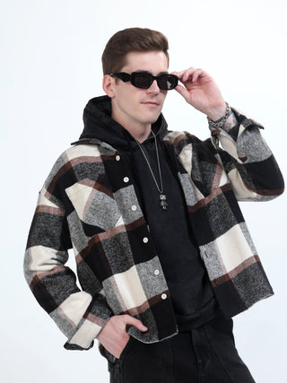 Black & White Brushed-Cotton Checks Shacket