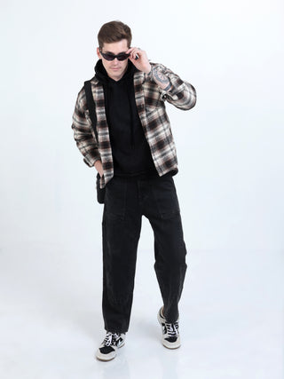 Black & Brown Brushed-Cotton Checks Shacket