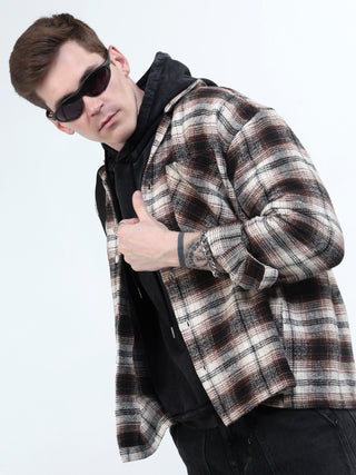 Black & Brown Brushed-Cotton Checks Shacket