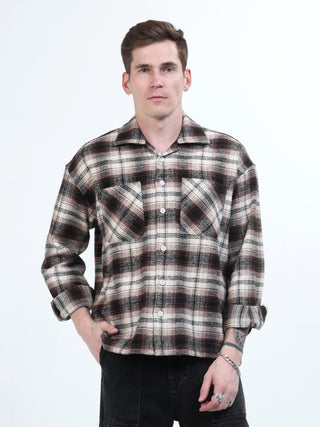 Black & Brown Brushed-Cotton Checks Shacket