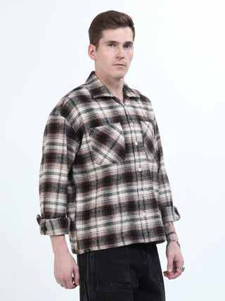 Black & Brown Brushed-Cotton Checks Shacket