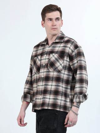 Black & Brown Brushed-Cotton Checks Shacket