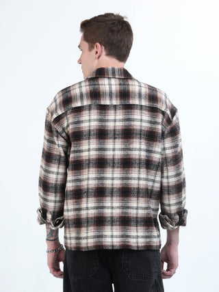 Black & Brown Brushed-Cotton Checks Shacket