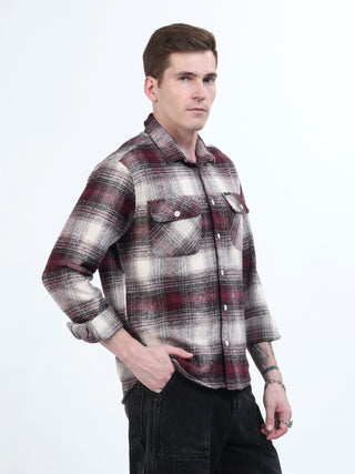 Pink & White Brushed-Cotton Checks Shacket