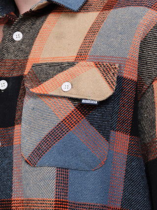 Orange & Blue Brushed-Cotton Checks Shacket