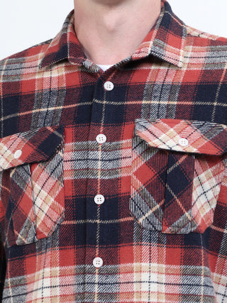 Red & Blue Brushed-Cotton Checks Shacket