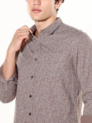 Mocha Brown Printed Casual Shirt