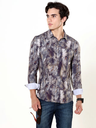 Verdant Wave Greyish Brown Digital Print Shirt