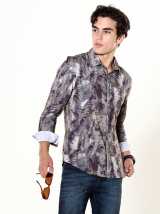 Verdant Wave Greyish Brown Digital Print Shirt