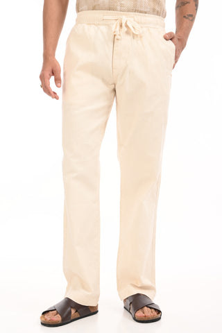 Off White Linen Blend Straight Fit Trousers