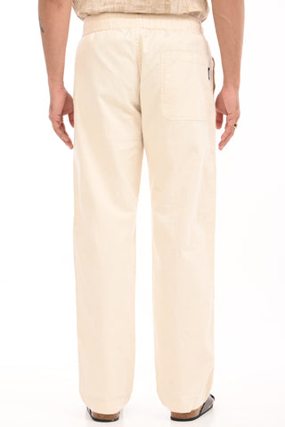 Off White Linen Blend Straight Fit Trousers