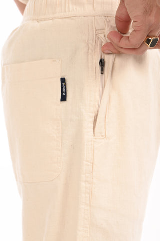 Off White Linen Blend Straight Fit Trousers