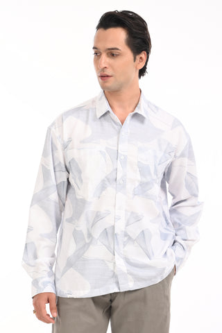 Celestial Tide Blue Oversized Printed Shirt