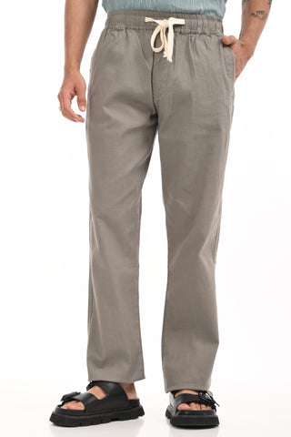 Carbon Grey Linen Blend Straight Fit Trousers