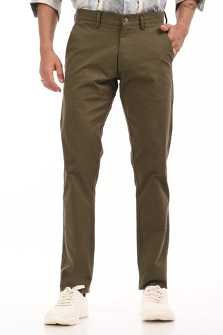 Olive Green Slim Fit Cotton Chinos