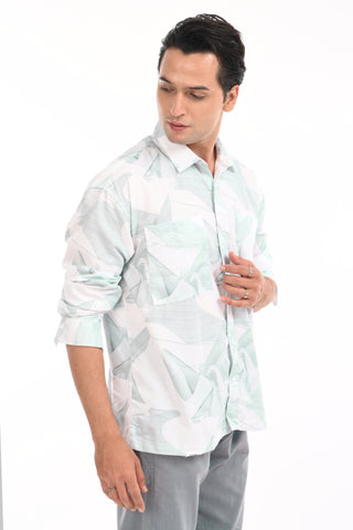 Celestial Tide Green Oversized Printed Shirt