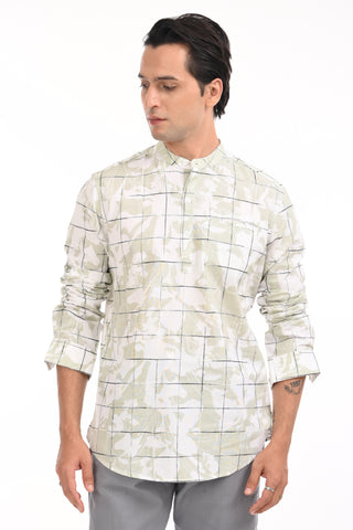 Lime Green Textured Short Kurta