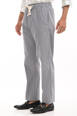 Mirage Grey Linen Blend Straight Fit Trousers