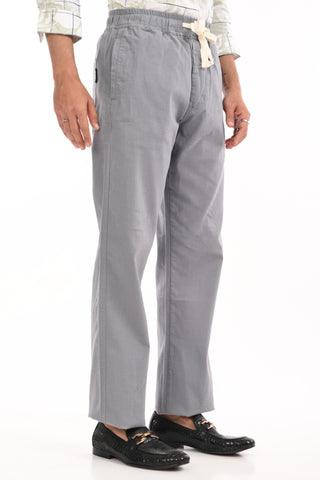 Mirage Grey Linen Blend Straight Fit Trousers