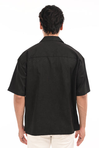 Midnight Black Textured Oversized Shirt