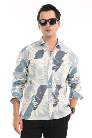 Aqua Printed Cotton Oversized Shirt