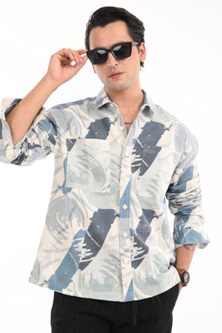 Aqua Printed Cotton Oversized Shirt