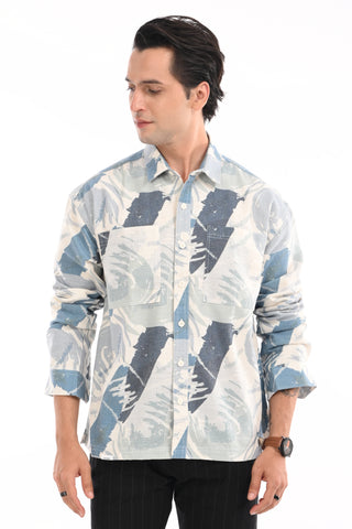 Aqua Printed Cotton Oversized Shirt