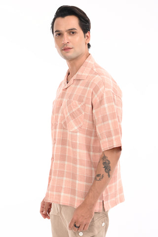 Peach Nautica Checkered Oversized Cotton Shirt