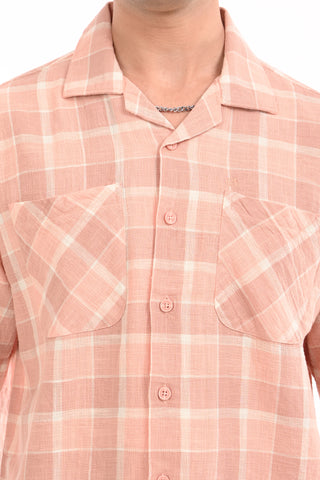 Peach Nautica Checkered Oversized Cotton Shirt