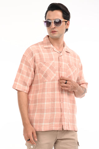 Peach Nautica Checkered Oversized Cotton Shirt