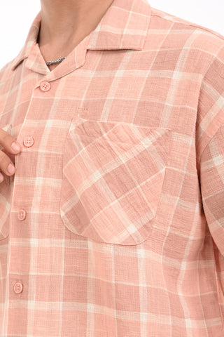 Peach Nautica Checkered Oversized Cotton Shirt