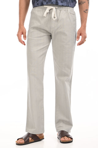 Light Grey Linen Blend Straight Fit Striped Trouser