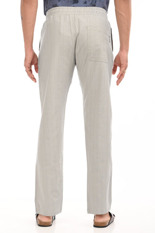 Light Grey Linen Blend Straight Fit Striped Trouser