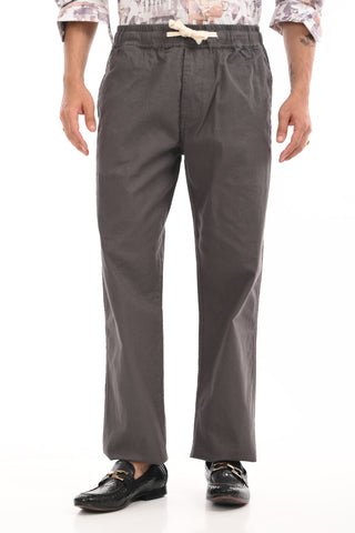 Olive Green Linen Blend Straight Fit Trouser