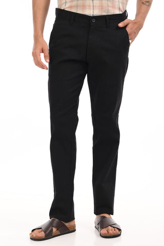 Black Slim Fit Cotton Striped Chinos