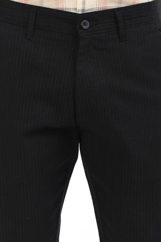 Black Slim Fit Cotton Striped Chinos