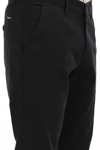 Black Slim Fit Cotton Striped Chinos