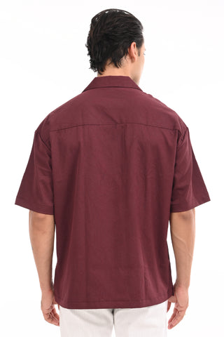 Cowhide Maroon Textured Oversized Shirt